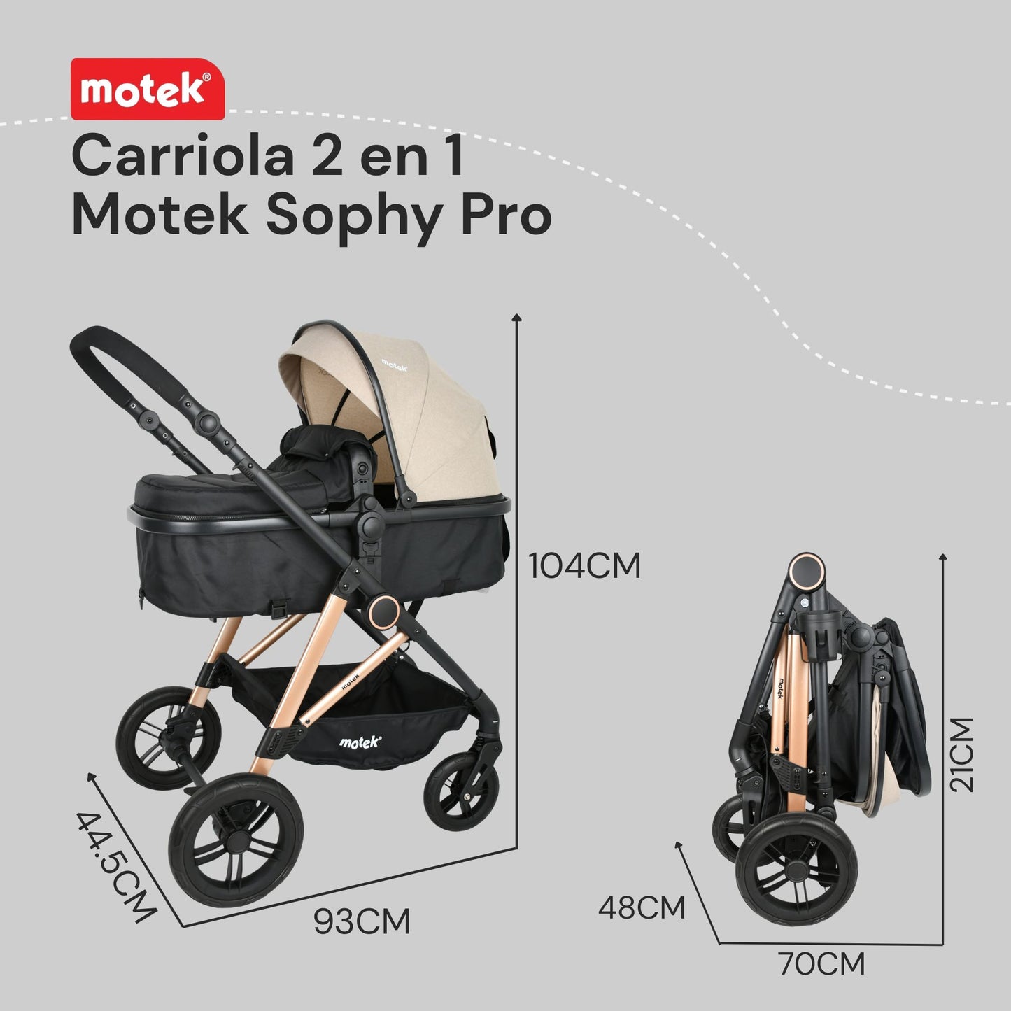 Carriola 2 en 1 Motek Sophy Pro - Bambineto Reversible 25kg