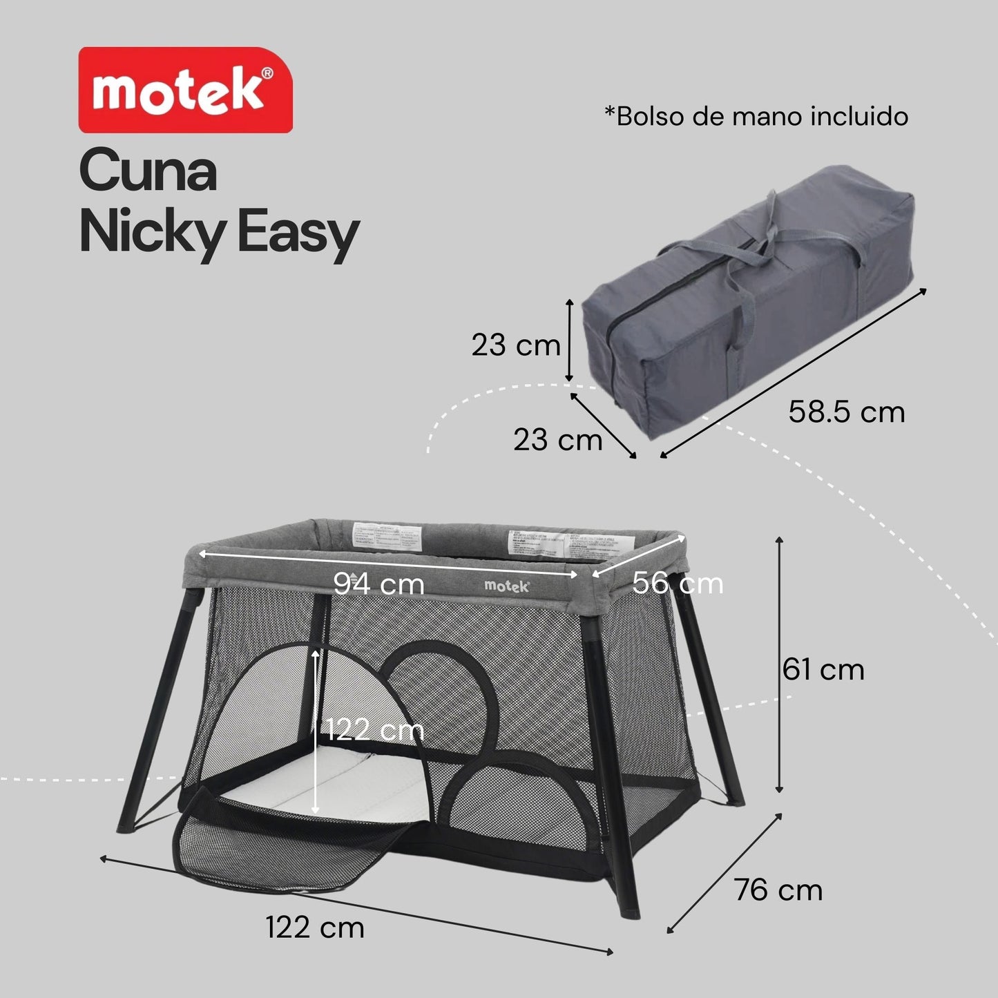 Cuna Corral Viaje Motek Nicky Easy con Bolso y Mosquitero