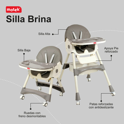 Silla Periquera Para Bebé 2 En 1 Motek Brina Reclinable Con Ruedas