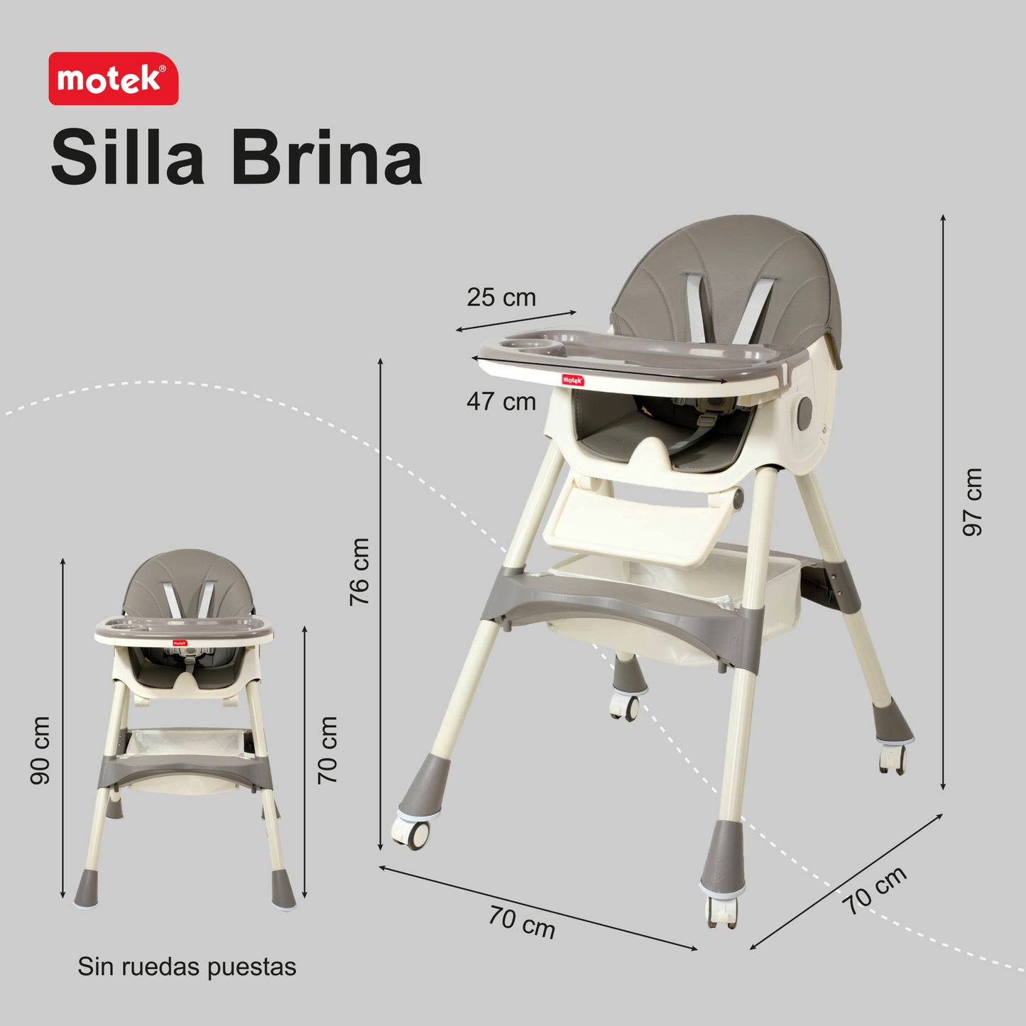 Silla Periquera Para Bebé 2 En 1 Motek Brina Reclinable Con Ruedas