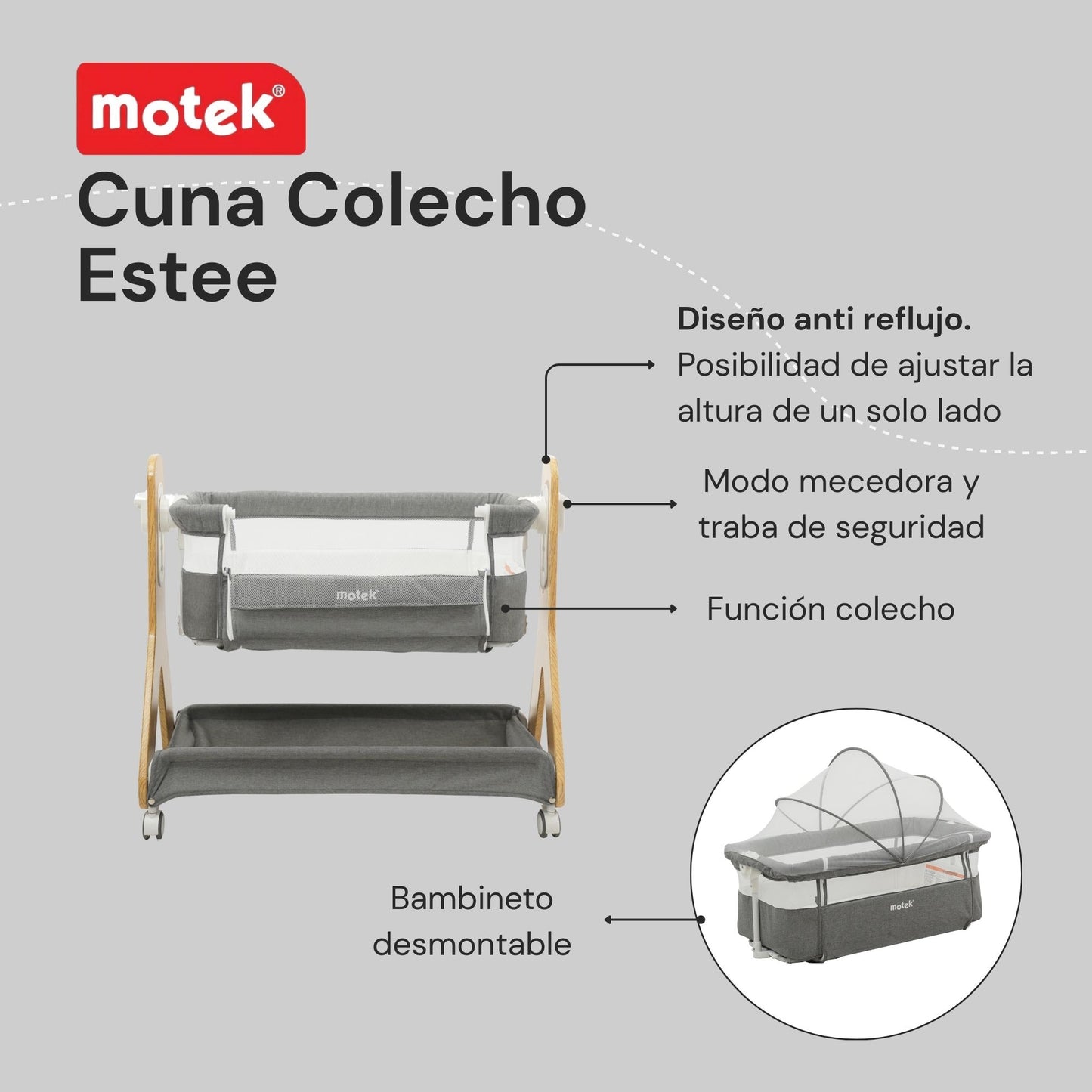 Cuna Colecho Motek Estee Bebe Mecedora Mosquitero Deluxe