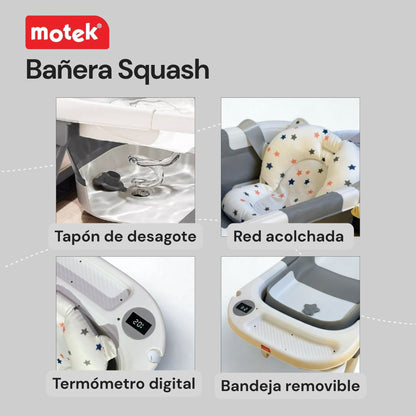 Bañera Tina Ultra Plegable Motek Squash con Termómetro Digital