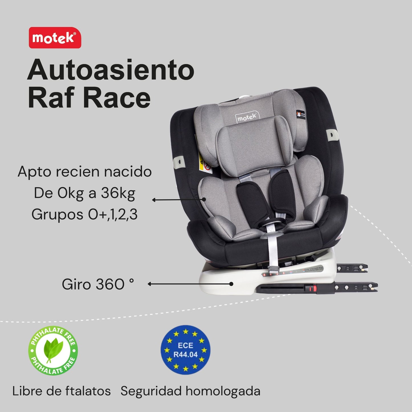 Autoasiento Bebe Motek Raf Race Isofix Latch 0-36kg Giro 360