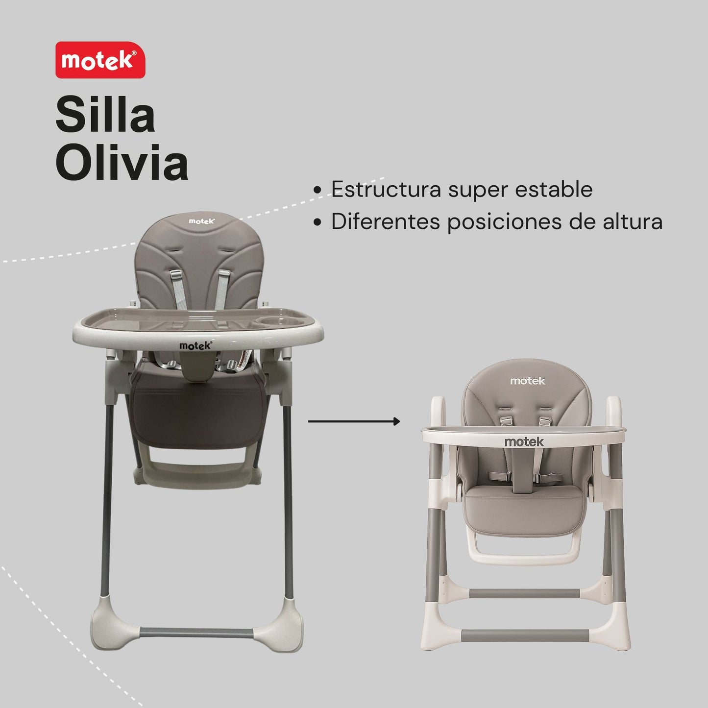 Silla Alta Periquera Motek Olivia Plegable Alturas Deluxe