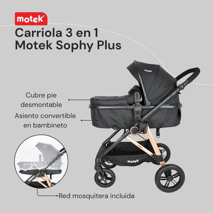 Carriola Travel System 3 en 1 Motek Sophy Plus - Bambineto y Autoasiento