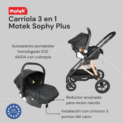 Carriola Travel System 3 en 1 Motek Sophy Plus - Bambineto y Autoasiento