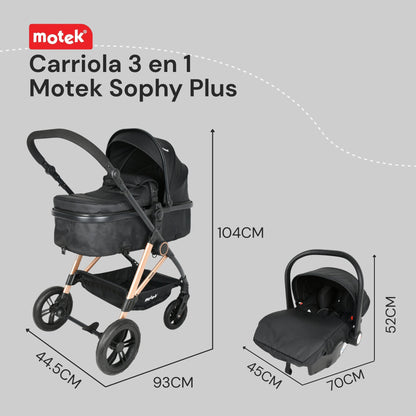 Carriola Travel System 3 en 1 Motek Sophy Plus - Bambineto y Autoasiento