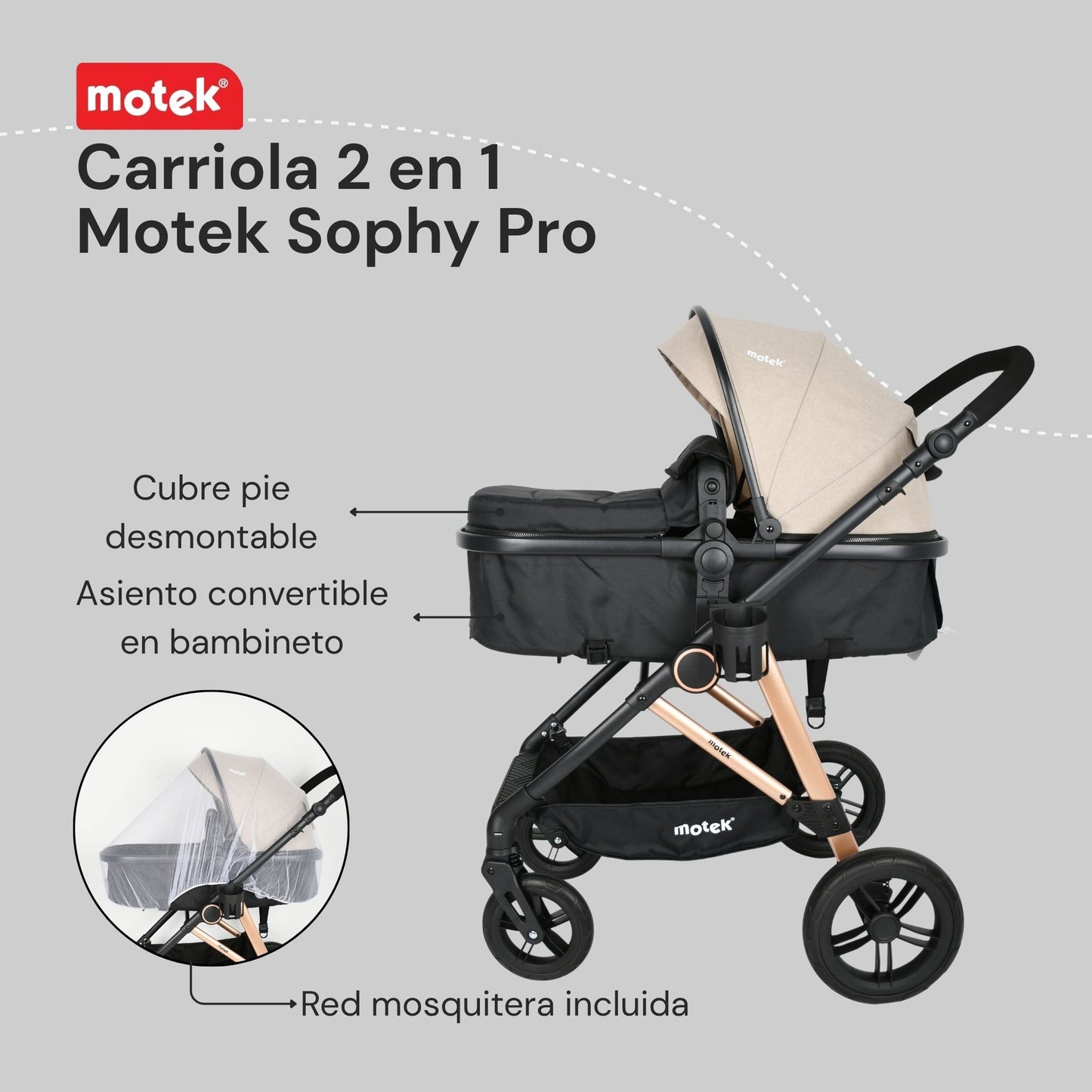 Carriola 2 en 1 Motek Sophy Pro - Bambineto Reversible 25kg