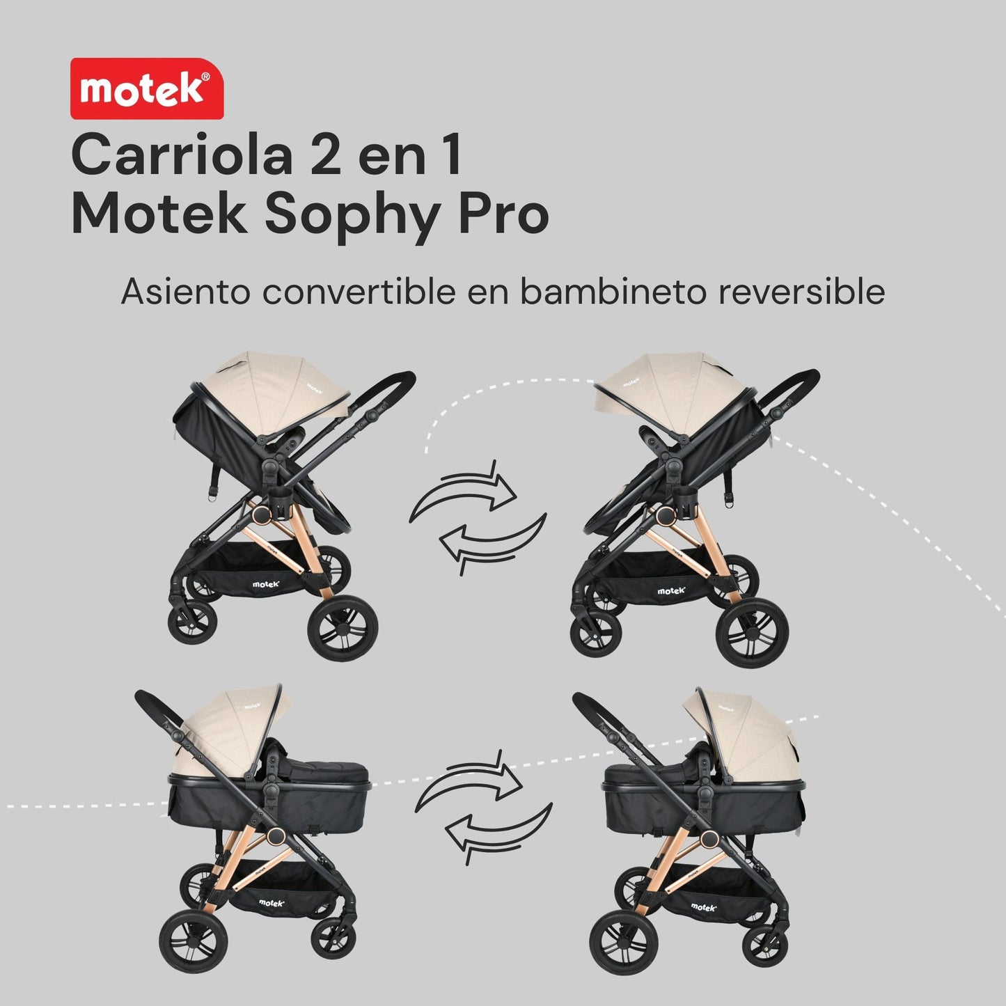 Carriola 2 en 1 Motek Sophy Pro - Bambineto Reversible 25kg