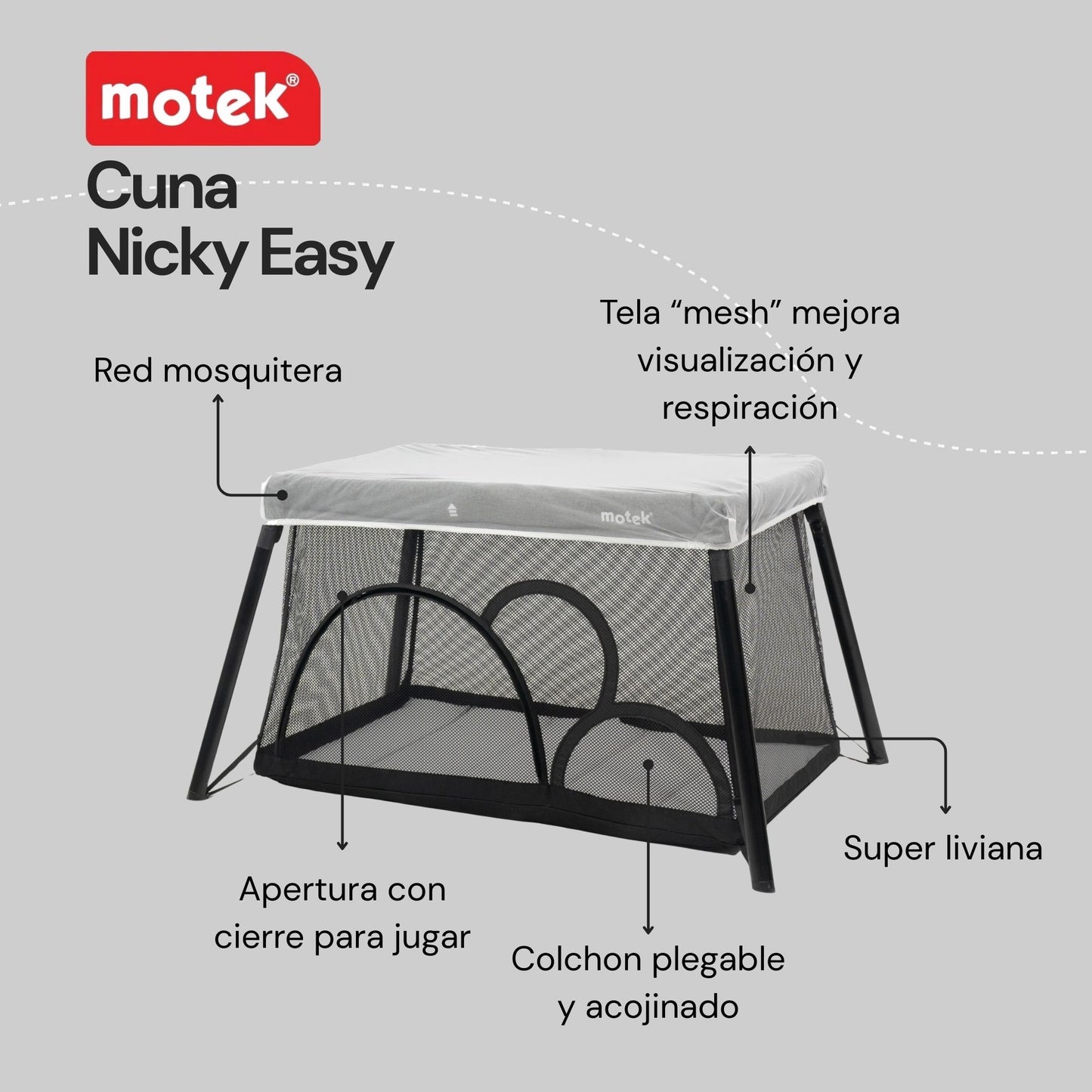 Cuna Corral Viaje Motek Nicky Easy con Bolso y Mosquitero