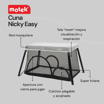 Cuna Corral Viaje Motek Nicky Easy con Bolso y Mosquitero
