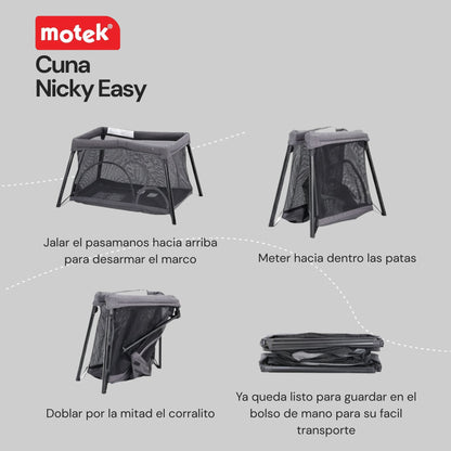Cuna Corral Viaje Motek Nicky Easy con Bolso y Mosquitero