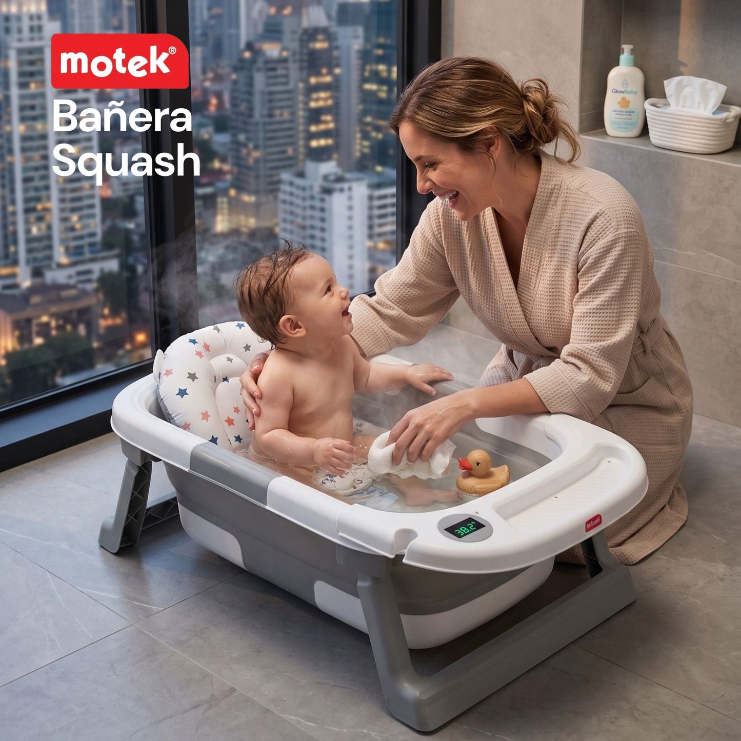 Bañera Tina Ultra Plegable Motek Squash con Termómetro Digital