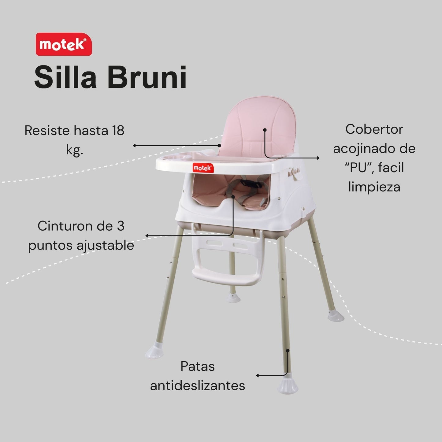 Silla Alta Periquera Motek Bruni 4 en 1 Comer Bebe
