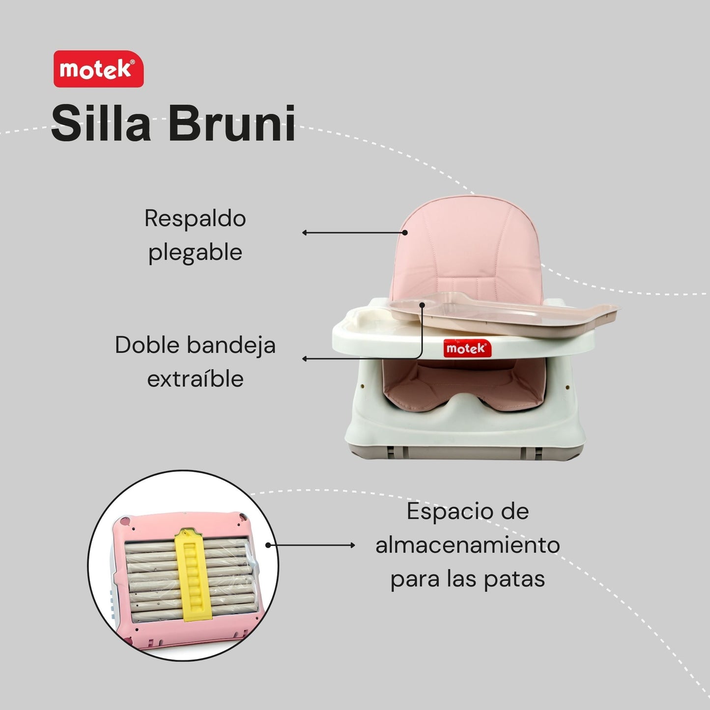 Silla Alta Periquera Motek Bruni 4 en 1 Comer Bebe