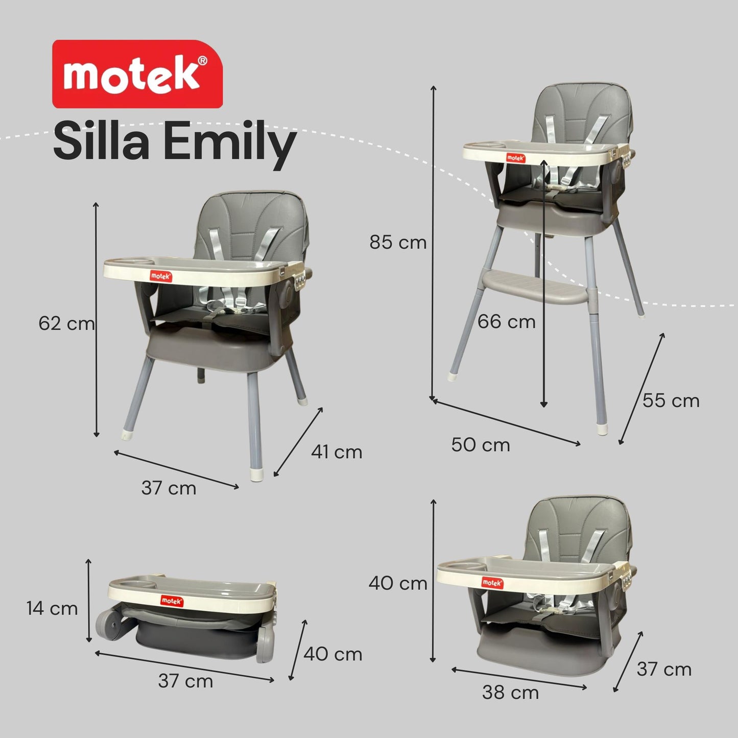 Silla Periquera 3 En 1 Motek Emily Booster Silla Alta Y Baja Portátil
