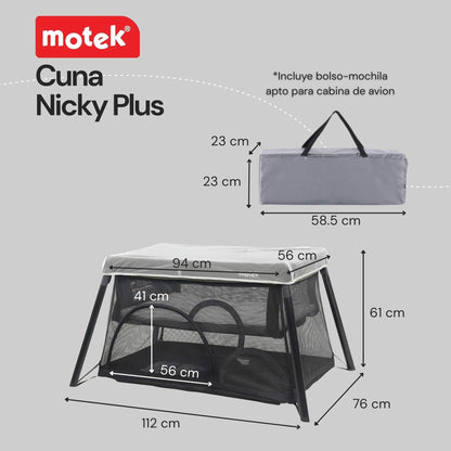 Cuna Corral Viaje Motek Nicky Plus Mochila 2 Niveles Mosquitero Material Tela Malla