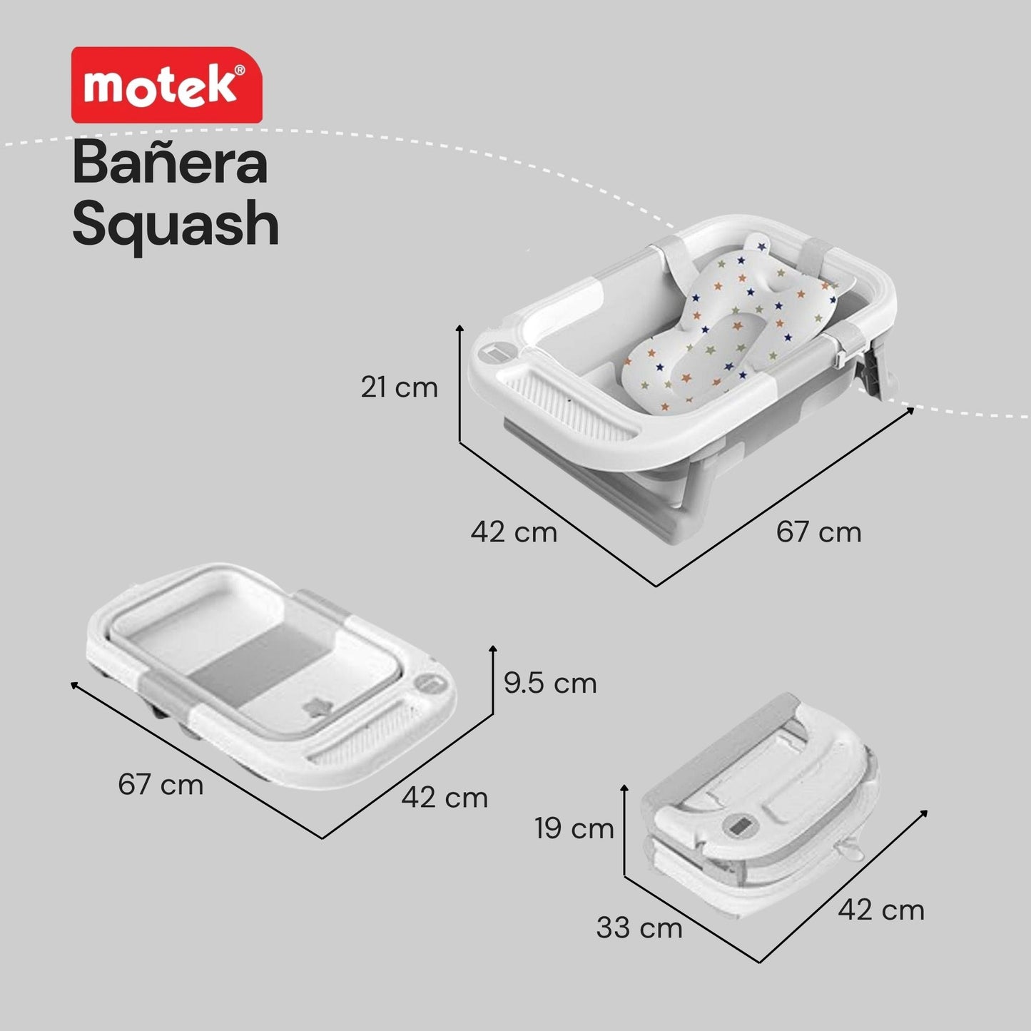 Bañera Tina Ultra Plegable Motek Squash con Termómetro Digital