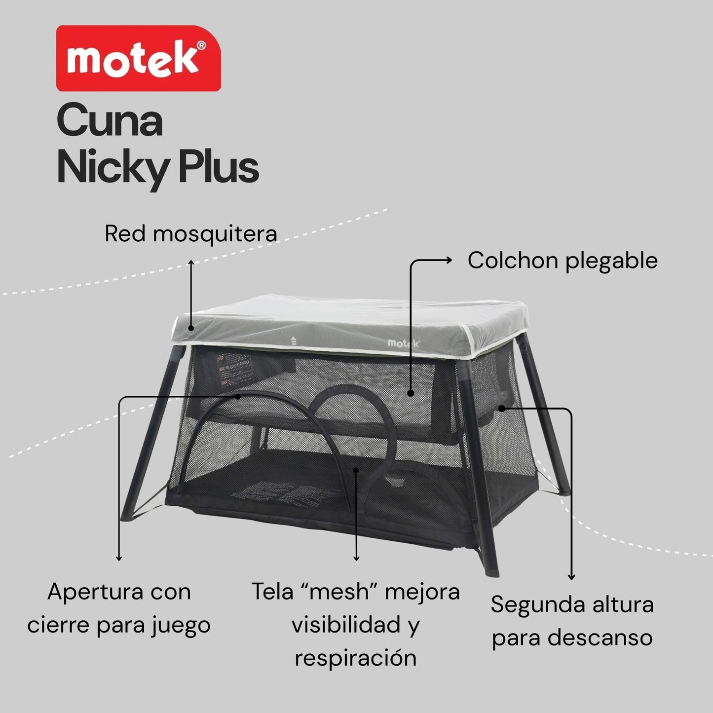 Cuna Corral Viaje Motek Nicky Plus Mochila 2 Niveles Mosquitero Material Tela Malla