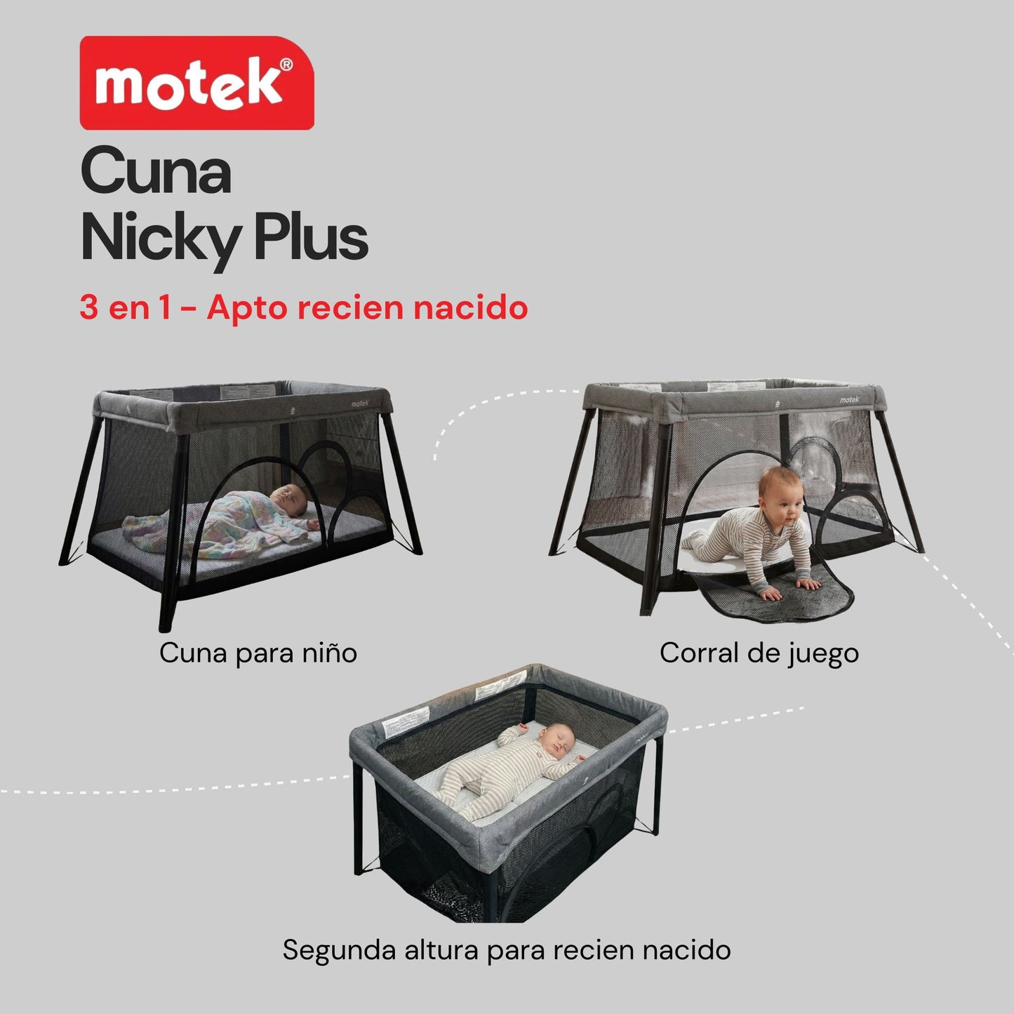 Cuna Corral Viaje Motek Nicky Plus Mochila 2 Niveles Mosquitero Material Tela Malla