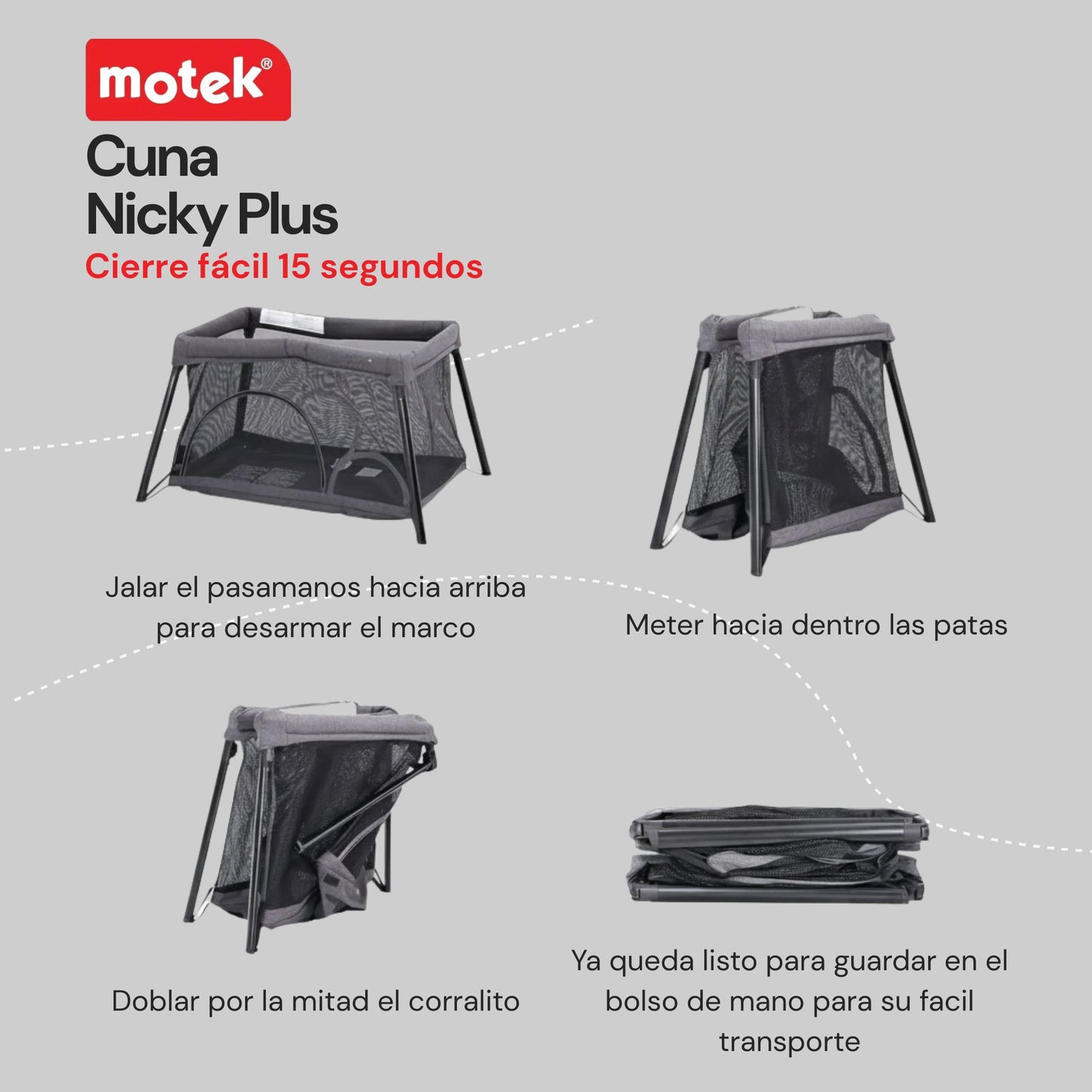 Cuna Corral Viaje Motek Nicky Plus Mochila 2 Niveles Mosquitero Material Tela Malla