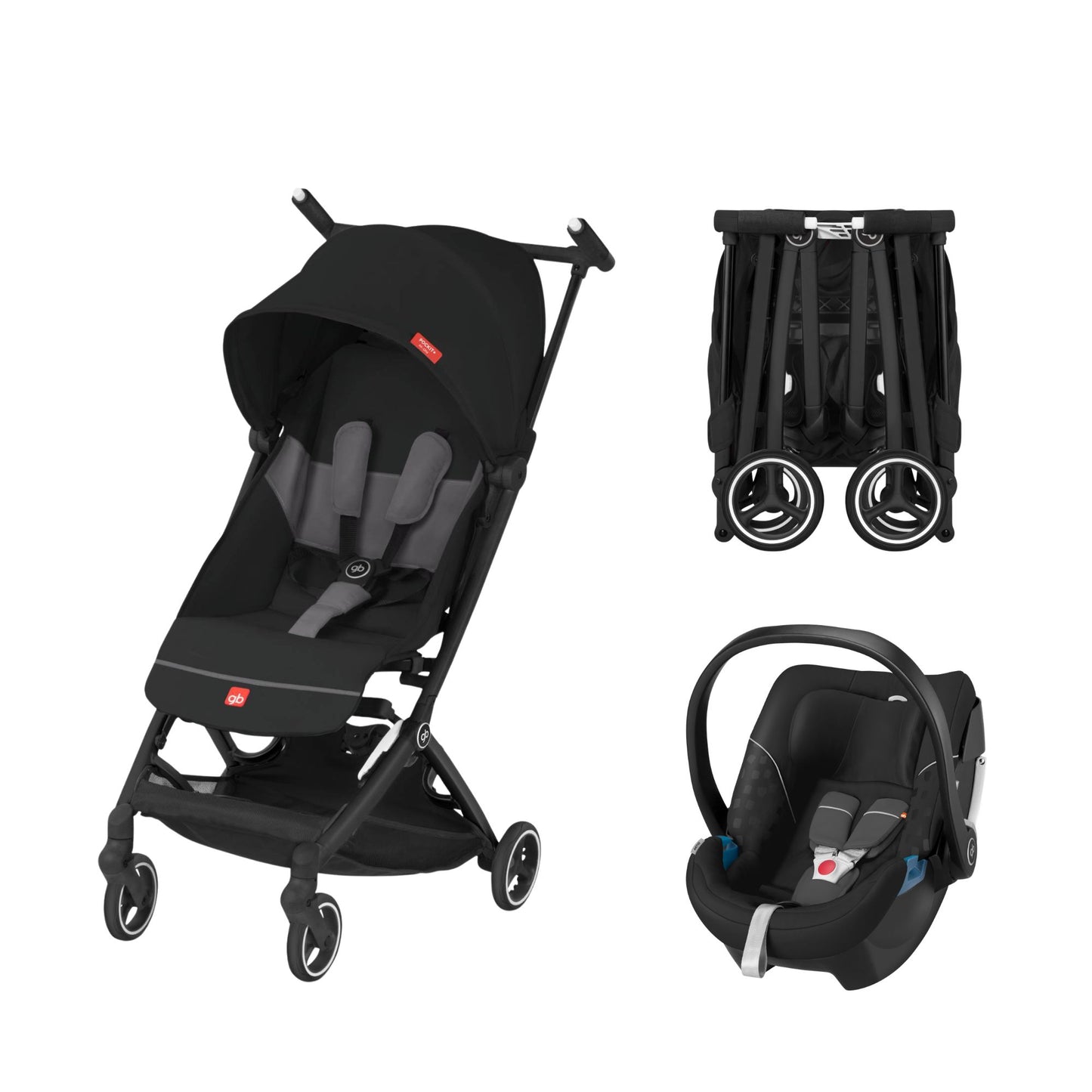 Sistema De Viaje Bebe Carriola Compacta Gb Pockit+ All City con Autoasiento Portabebe Gb Artio Homologado
