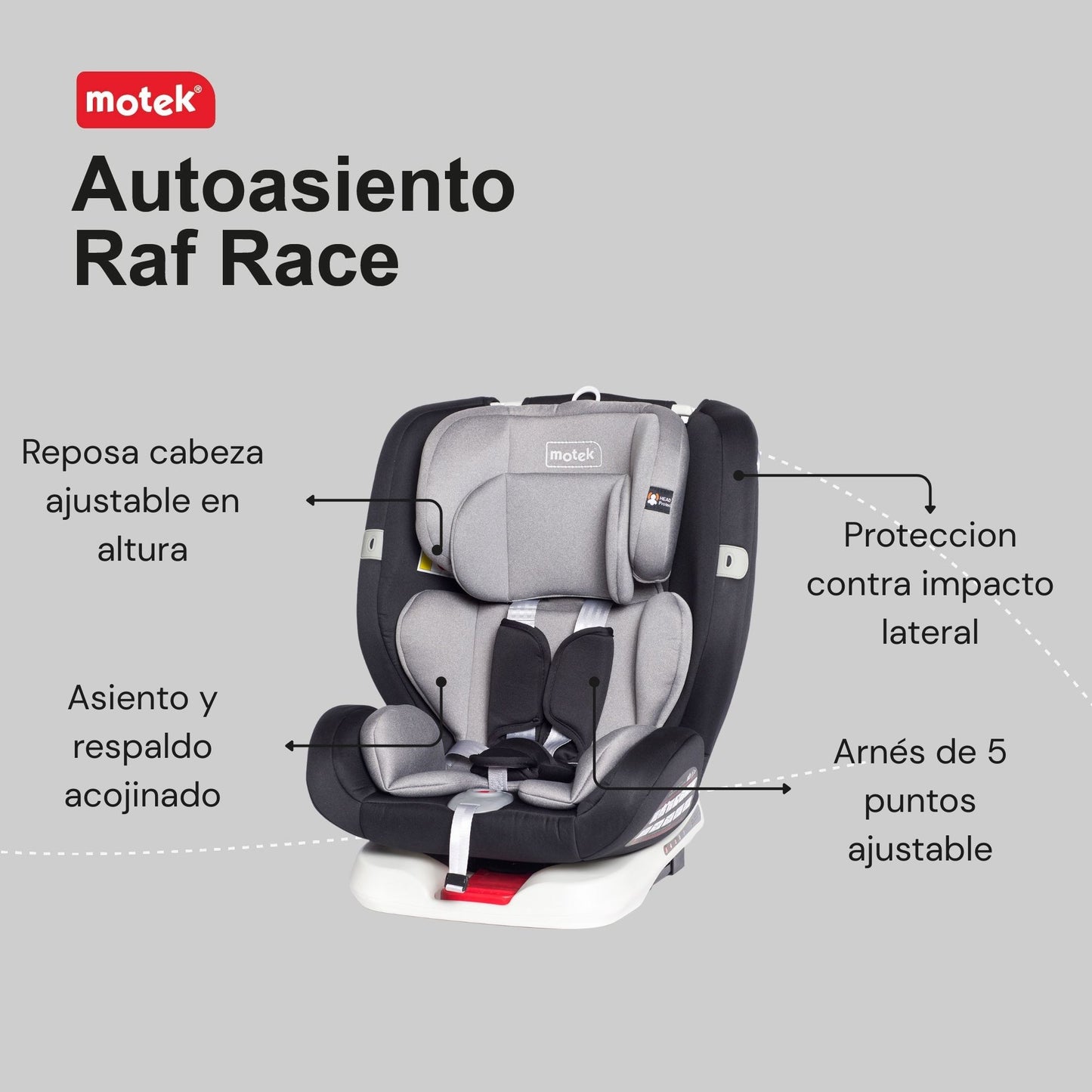 Autoasiento Bebe Motek Raf Race Isofix Latch 0-36kg Giro 360