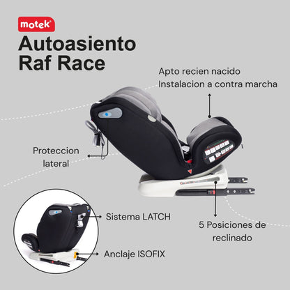 Autoasiento Bebe Motek Raf Race Isofix Latch 0-36kg Giro 360